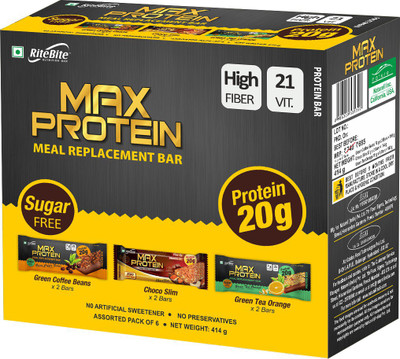 

RiteBite Max Protein Meal replacement Protein Bars(414 g, Choco slim+Green Tea Orange+Green coffe beans)
