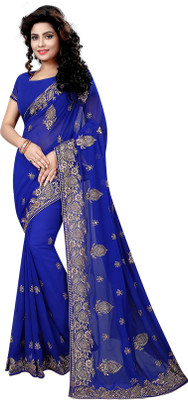 Mansvi Fashion Embroidered Bollywood Poly Georgette Saree(Blue)