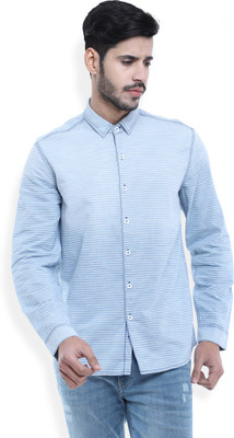 LEE Men Striped Casual Light Blue Shirt