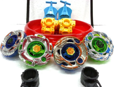 

Shop & Shoppee 4 Metal Beyblades With Led Lights (4 Launchers & 1 Big Beyblade Stadium with 2 Spring Action Launcher)(Multicolor)