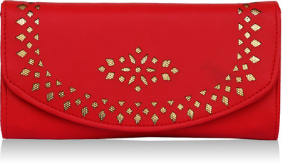 Fantosy Women Red Genuine Leather Wrist Wallet(4 Card Slots)