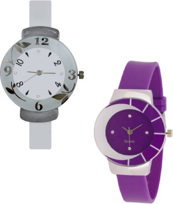 INDIUM NEW WHITE AND PURPLE PS0526PS FANCY WATCH LATEST COLLECTION AROUND FLOWERE SHAPE AND DESIGN Watch  - For Girls   Watches  (INDIUM)