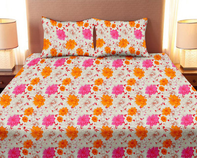 

Minu Bedsheets 120 TC Cotton Double Floral Bedsheet(Pack of 1, Orange)