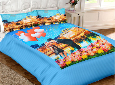 

Minu Bedsheets 120 TC Cotton Double Printed Bedsheet(Pack of 1, Blue)