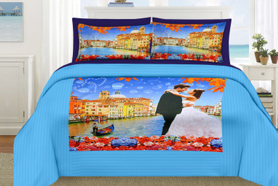 

Minu Bedsheets 120 TC Cotton Double Printed Bedsheet(Pack of 1, Blue)