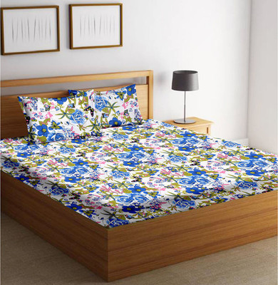 

Minu Bedsheets 120 TC Cotton Double Floral Bedsheet(Pack of 3, Blue)