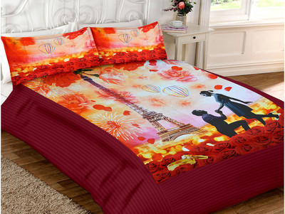 Minu Bedsheets 120 TC Cotton Double Printed Bedsheet(Pack of 1, Red)