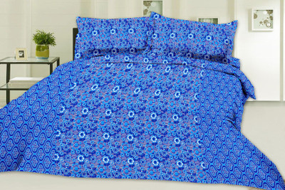 

Minu Bedsheets 120 TC Cotton Double Motifs Bedsheet(Pack of 1, Blue)