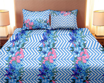 

Minu Bedsheets 120 TC Cotton Double Floral Bedsheet(Pack of 1, Blue)