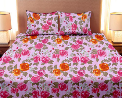 

Minu Bedsheets 120 TC Cotton Double Floral Bedsheet(Pack of 1, Pink)