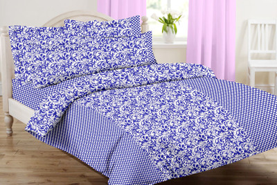 

Minu Bedsheets 120 TC Cotton Double Motifs Bedsheet(Pack of 1, Blue)