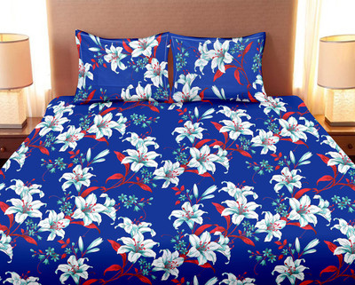 

Minu Bedsheets 120 TC Cotton Double Floral Bedsheet(Pack of 1, Blue)