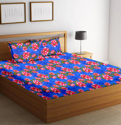 Minu Bedsheets 120 TC Cotton Double Floral Bedsheet(Pack of 3, Blue)