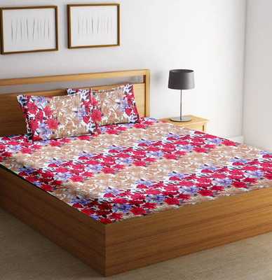

Minu Bedsheets 120 TC Cotton Double Floral Bedsheet(Pack of 1, Red)