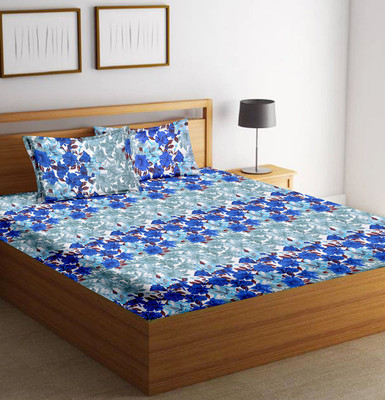 

Minu Bedsheets 120 TC Cotton Double Floral Bedsheet(Pack of 1, Blue)