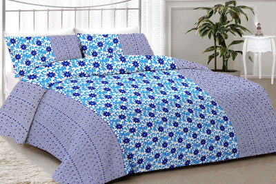 

Minu Bedsheets 120 TC Cotton Double Motifs Bedsheet(Pack of 3, Blue)
