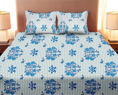 

Minu Bedsheets 120 TC Cotton Double Floral Bedsheet(Pack of 1, Blue)