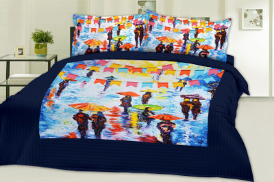 

Minu Bedsheets 120 TC Cotton Double Printed Bedsheet(Pack of 1, Blue)
