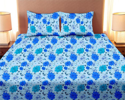Minu Bedsheets 120 TC Cotton Double Floral Bedsheet(Pack of 1, Blue)