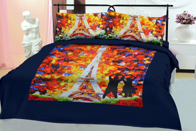 

Minu Bedsheets 120 TC Cotton Double Printed Bedsheet(Pack of 1, Blue)