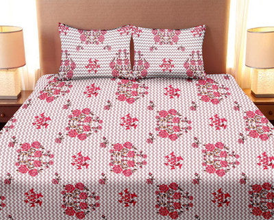 

Minu Bedsheets 120 TC Cotton Double Floral Bedsheet(Pack of 1, Red)
