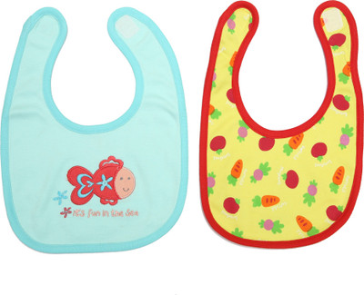 KABOOS Attractive Fish Embroidery & Yellow Colour Random Vegetable Printed Baby Bibs- Set of 2(Multicolor)