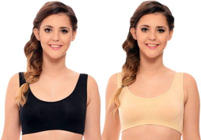 IndiRocks Women Sports Lightly Padded Bra(Black, Beige)