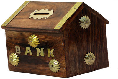 

WoodCart H@ndmade Wooden Money Bank Hut Shaped with Lock & Flower Design 4 Inch Coin Bank(Brown)
