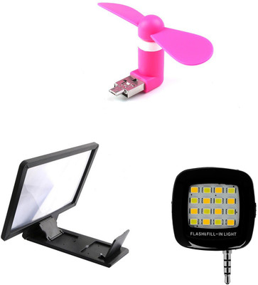 

MINIFOX MINI USB FAN, SELFIE FLASH LGIHT, 3D PHONE SCREEN Combo Set
