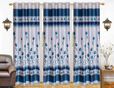 

Ville Style 275 cm (9 ft) Polyester Long Door Curtain (Pack Of 3)(Floral, Light Blue)