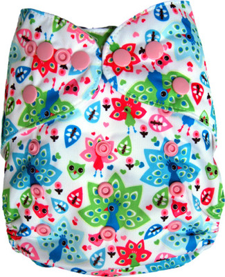 

FigOHoney Dancing peacock print one-size reusable pocket style cloth diaper - L