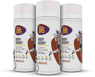 

ZAGO Body Buddy Chocolate 20g Protein Drink (Pack of 3 bottles 330ml) Nutrition Drink(3x110 ml, Chocolate Flavored)