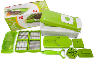 

jhondeal vegetable cutter and fruit slicer Chopper(1 Cutting-Top With Integrated Pin Grid, 1 Cutting-Base, 1 Transparent Collector (Capacity 1, 500ml), 1 Cover For Holding A Fresh Collection Container, 1 Blade Assembly (6mm X 6mm Or 12mm X 12mm), 1 Blade 