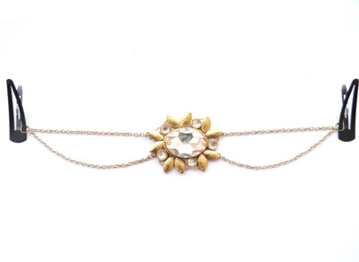

Pretty Ponytails Gold Kundan Flower Hair chain bridal matha patti | Wedding Jewellery | Wedding hair accessory Hair Chain(Gold, White)