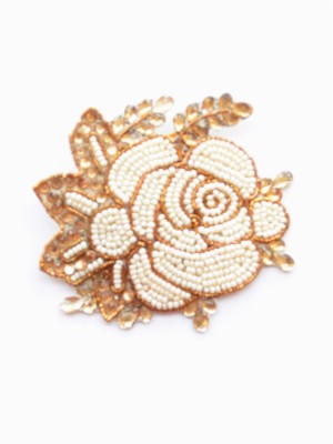 

Pretty Ponytails Ethnic Zardozi Beaded Embroidered Rose Flower Hair Clip White Gold Hair Clip(White, Beige, Gold)