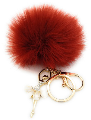Gemmas Fashion Dancing Angel & Wine Color Pom Pom Key Chain