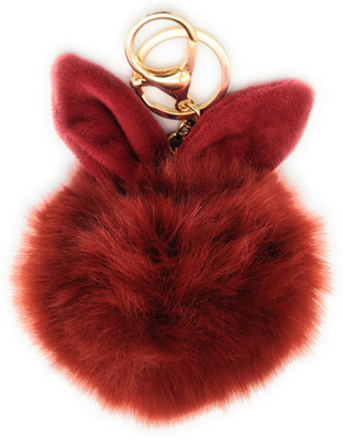 

Gemmas Fashion Wine Color Bunny Ear Pom Pom Key Chain