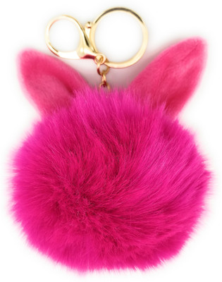 Gemmas Fashion Pink Bunny Ear Pom Pom Key Chain