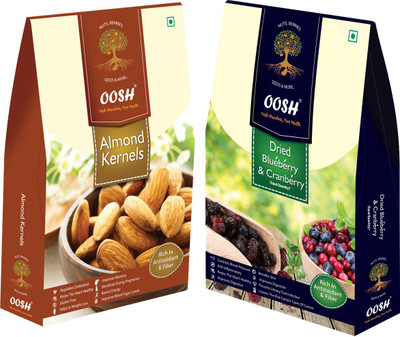 

Oosh California Almond Kernel 250g & Whole Dried Cranberry Blueberry Mix 200g ( Total 450g) | Premium Dry Fruits | Gifting Ideas Almonds, Blueberry, Cranberries(450 g, Box)