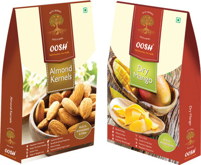 

Oosh California Almond Kernel 250g & Dried Sliced Mango 200g ( Total 450g) | Premium Dry Fruits | Gifting Ideas Almonds, Mango(450 g, Box)