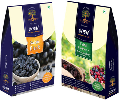 Oosh Seedless Black Raisin 250g & Whole Dried Cranberry Blueberry Mix 200g ( Total 450g) | Premium Dry Fruits | Gifting Ideas Raisins, Blueberry, Cranberries(450 g, Box)