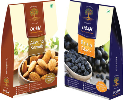 

Oosh California Almond Kernel 250g & Seedless Black Raisins 250g ( Total 500g) | Premium Dry Fruits | Gifting Ideas Almonds, Raisins(500 g, Box)