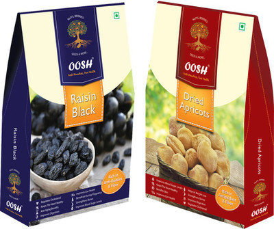 

Oosh Seedless Black Raisin 250g & Premium Afgani Apricots 200g ( Total 450g) | Premium Dry Fruits | Gifting Ideas Raisins, Apricots(450 g, Box)