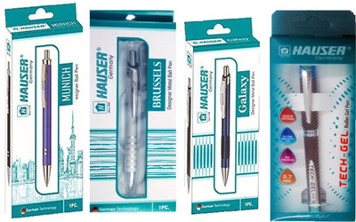 HAUSER GERMANY TECH GEL ROLLER+GALAXY+MUNICH+BRUSSELS Ball Pen(Pack of 4)