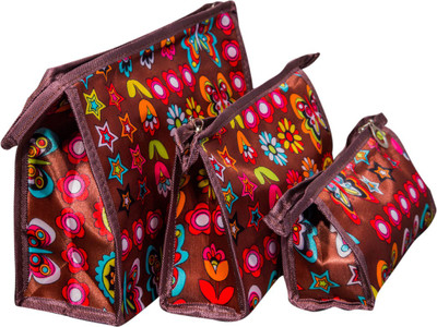 

S-MAX Travelling Set of 3 pouch , Bag ,Travel Toiletry Cosmetic Makeup Bag Organizer Pouch(Brown)