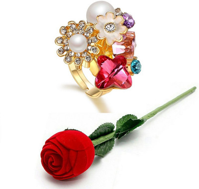 

Jewels Galaxy Valentine Rings Alloy Cubic Zirconia, Crystal Yellow Gold Plated Ring, Multicolor