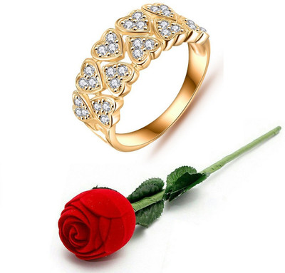 Jewels Galaxy Valentine Rings Alloy Cubic Zirconia, Crystal Yellow Gold Plated Ring, White