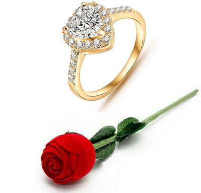 

Jewels Galaxy Valentine Rings Alloy Cubic Zirconia, Crystal Yellow Gold Plated Ring, White