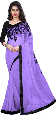 

Treadindia Embroidered Bollywood Chiffon Saree(Purple, Black), Purpal