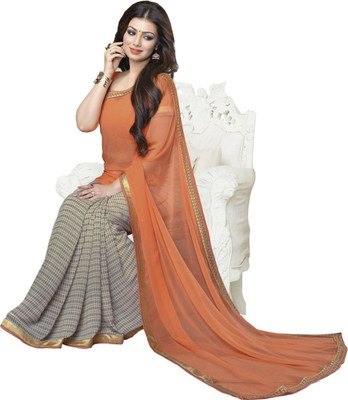 

Krishna Fab Printed Bollywood Chiffon Saree(Orange, Grey)